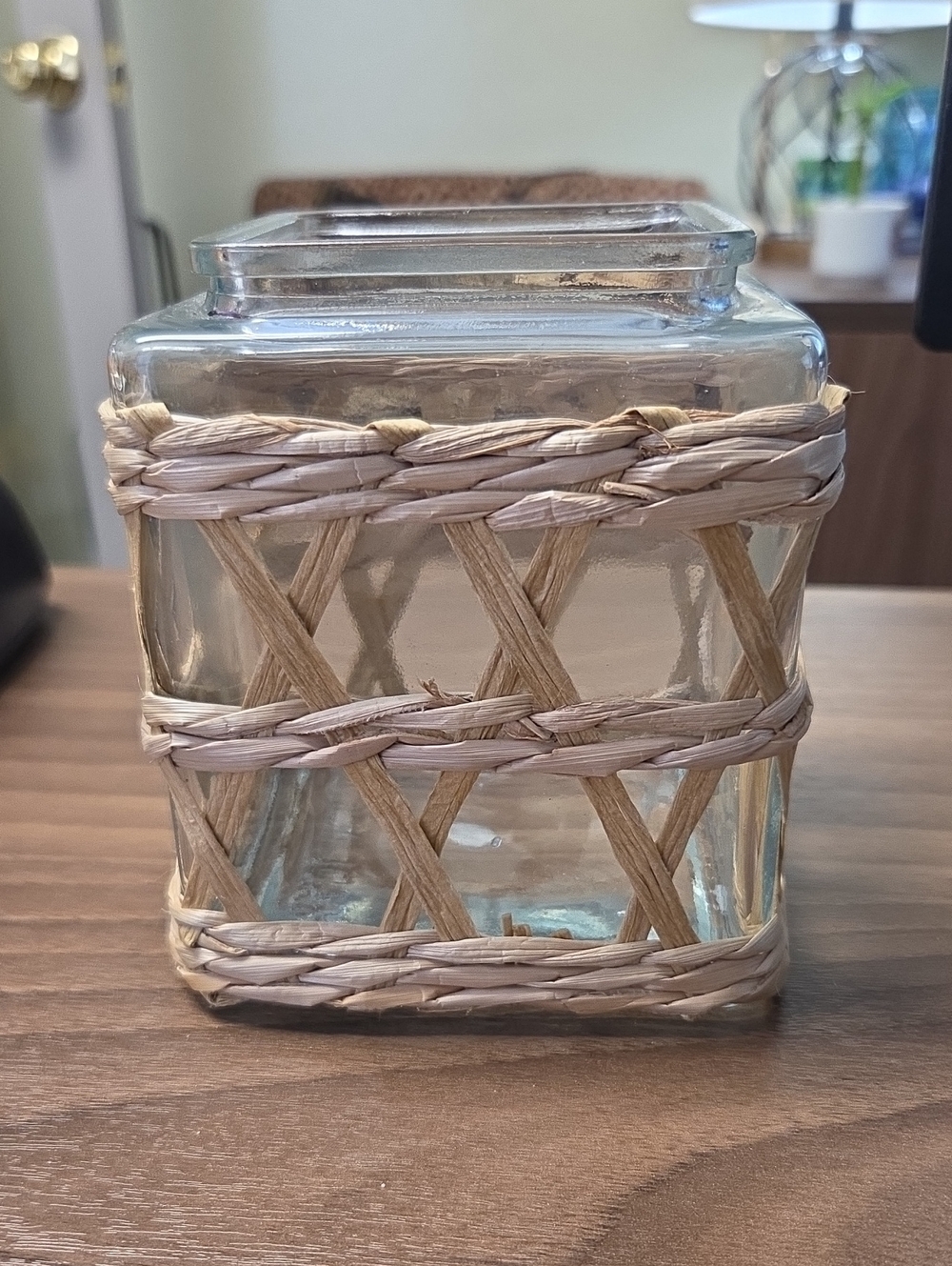 Woven Rattan Glass Jar - Natural Beige